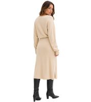 Abito midi da donna in maglia con cuciture decorative in tinta, modello 938974, colore sabbia-beige