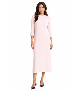 Vestido midi de mujer en satén brillante, manga tres cuartos, rosa, 955679