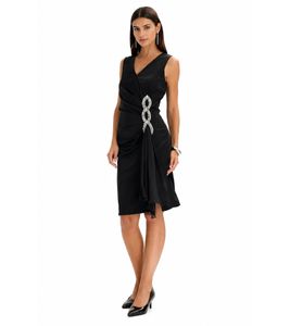 schickes Damen Kleid mit Strasssteinen Abend-Kleid Cocktail-Kleid ärmellos 917457 Schwarz