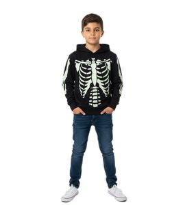 Sweat à capuche garçon tendance avec imprimé squelette fluorescent 918185 Noir