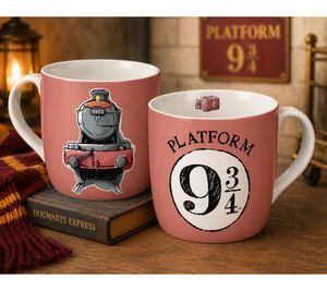 Tazza "Hogwarts Express" di Harry Potter, 300 ml, in porcellana, rosa con manico a forma di cuore