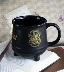 Harry Potter 3D-Tasse im Kessel-Design mit Hogwarts Wappen Kaffee-Tasse 560ml Schwarz/Gold