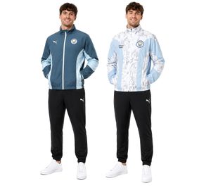 Wendbare PUMA Manchester City x KidSuper Herren Trainings-Jacke mit Vereinswappen auf der Brust Wendejacke Fan-Artikel 606846 16 Blau/Weiß