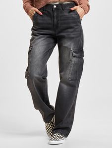 Cómodos pantalones vaqueros rectos de mujer Only con algodón, color negro.
