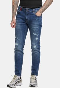 Pantalones vaqueros casuales 2Y Premium para hombre, corte ajustado, elásticos, con cremallera y de algodón azul.