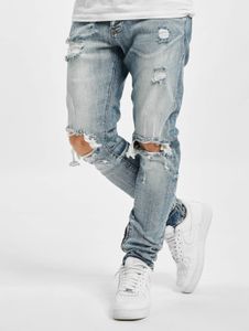 Cómodos pantalones vaqueros de hombre 2Y Premium, corte recto, elásticos, con cremallera y de algodón azul.