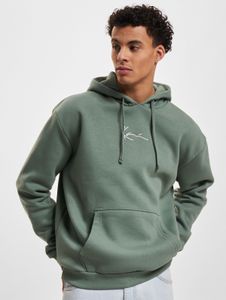 Comoda felpa con cappuccio da uomo Karl Kani con ampio cappuccio e coulisse, 350 g/m² di cotone, colore verde.