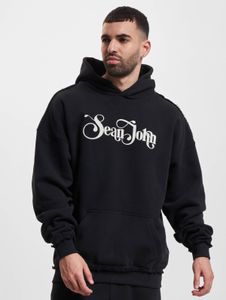 Sweat à capuche décontracté Sean John pour homme, en coton noir, avec cordon de serrage et poignets côtelés.