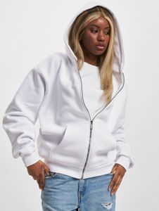 Sweat à capuche confortable Karl Kani pour femme, avec grande capuche, fermeture éclair, coton 350 g/m², blanc