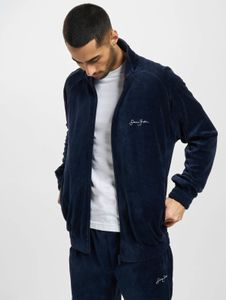Veste élégante Sean John pour homme, en coton bleu, avec poches zippées.