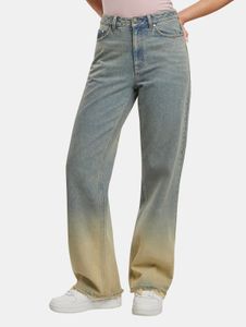 bequeme Karl Kani Damen Jeans Straight Fit mit Baumwolle Blau/Beige