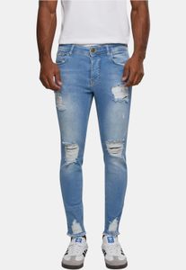 Pantalones vaqueros ajustados elásticos Modern 2Y Premium para hombre, con cremallera y de algodón, color azul.
