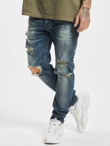 Cómodos pantalones vaqueros de hombre 2Y Premium, corte ajustado, bolsillos con cremallera, color azul algodón.