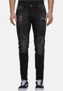 moderne 2Y Premium Herren Jeans Skinny Fit Stretch Reißverschluss mit Baumwolle Schwarz