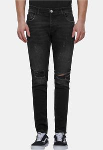 bequeme 2Y Premium Herren Jeans Skinny Fit Stretch Reißverschluss mit Baumwolle Schwarz