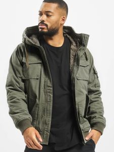 Semplice giacca da uomo Brandit con ampio cappuccio, coulisse, cotone, kaki