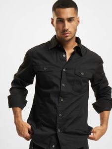 Polo da uomo Brandit moderna, vestibilità slim, con tasche, in cotone, nera