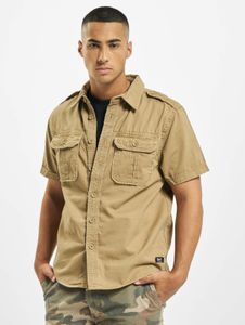 Modern Brandit men's polo shirt with zipper, pockets, cotton, beige