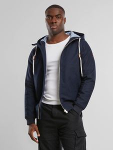 Simple Brandit men's jacket with drawstring and zipper, cotton, navy