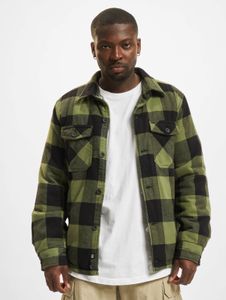 Chaqueta sencilla para hombre de la marca Brandit, con cremalleras, bolsillos, de algodón, color negro/verde oliva.