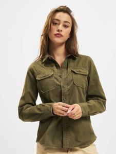 Cómoda camisa polo Brandit para mujer con cierre de velcro, bolsillos, algodón, color caqui.