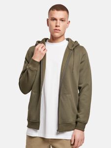 Sudadera con capucha Soft Build Your Brand para hombre con cordón ajustable y cremallera, algodón de 300 g/m², color caqui.