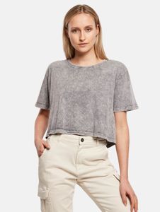lässiges Build Your Brand Damen Cropped T-Shirt in Acid Washed Optik 160 g/m² Baumwoll-Shirt Grau