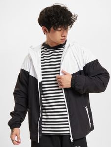 Stylish Build Your Brand men's jacket with drawstring and zipper, 78 g/m², black/white