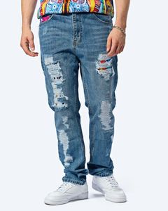 Vaqueros elegantes de Carlo Colucci para hombre, corte recto, algodón, azul.
