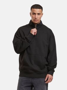 modernes DEF Herren Sweatshirt Reißverschluss Rippbündchen mit Baumwolle Schwarz