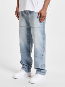 Pantalones vaqueros cómodos de hombre DEF con cremallera y algodón elástico, color azul.