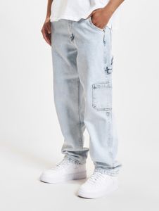 Pantalones vaqueros cómodos de la marca DEF para hombre, con bolsillos con cremallera, de algodón, color azul.