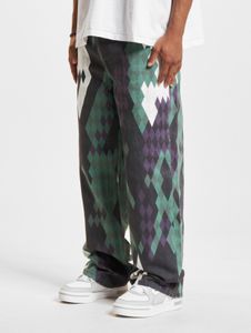 Pantalones vaqueros cómodos de la marca DEF para hombre, con bolsillos con cremallera, de algodón, color verde/multicolor.