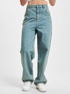 Modern DEF women's jeans, straight fit, ribbed cuffs, oversize, cotton, blue