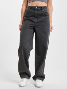 Casual DEF women's jeans, straight fit, drawstring, pockets, cotton, black