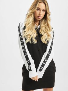 leichtes Dangerous DNGRS Damen Kleid Kordelzug Kapuze 280 g/m² mit Baumwolle Schwarz/Weiß
