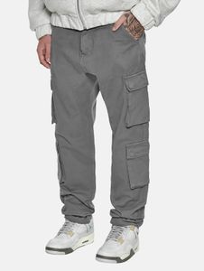 Pantalones vaqueros modernos de corte recto para hombre con bolsillos con cremallera, de algodón, color gris.
