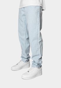Jeans da uomo moderni a taglio ribassato con cerniera, in cotone, azzurro chiaro
