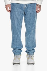 Jeans unisex moderni a taglio ribassato con cerniera in misto denim e cotone, blu