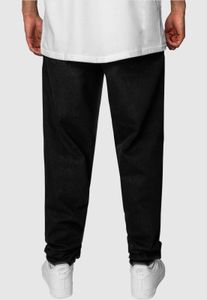 Pantalones vaqueros casuales de corte holgado para hombre con bolsillos con cremallera, de algodón, color negro.