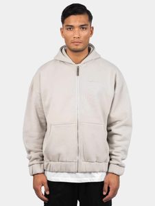 Sudadera con capucha suave para hombre, de corte holgado, con capucha grande y cremallera, confeccionada en algodón, color beige.