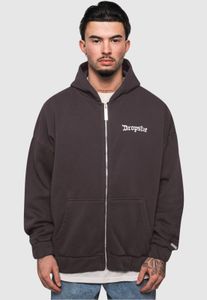 Soft drop-size men's hoodie with zip-up and ribbed cuffs, made of cotton, black