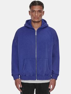 Sudadera cómoda de corte holgado para hombre con cremallera, puños acanalados y algodón, color azul.