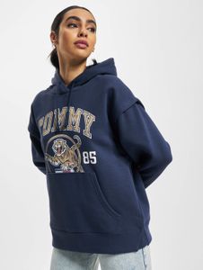 bequemer Tommy Jeans Damen Hoodie Kordelzug Rippbündchen mit Baumwolle Navy