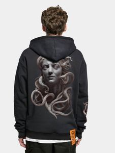 Modern Forgotten Faces men's hoodie, large hood, ribbed cuffs, cotton, black