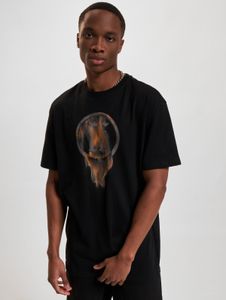 T-shirt homme Modern Forgotten Faces, poignets côtelés, coupe oversize, 100% coton, noir