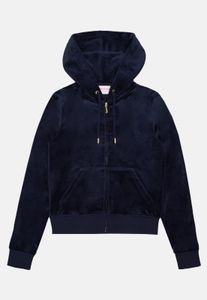moderner Juicy Couture Damen Hoodie Reißverschluss Rippbündchen Navy