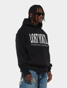 Sudadera cómoda con capucha para hombre de Lost Youth, 460 g/m², de algodón, color negro.