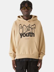 Soft Lost Youth men's hoodie with ribbed cuffs and hood, 460 g/m², cotton, beige