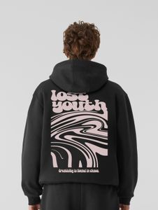 Sweat à capuche pour homme Modern Lost Youth, avec poignets et capuche côtelés, 330 g/m² coton, noir